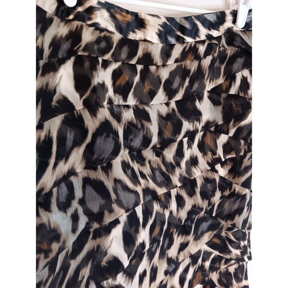 Worthington Animal Leapord Print Straight Skirt Tiered Front Size 8 - Picture 2 of 5